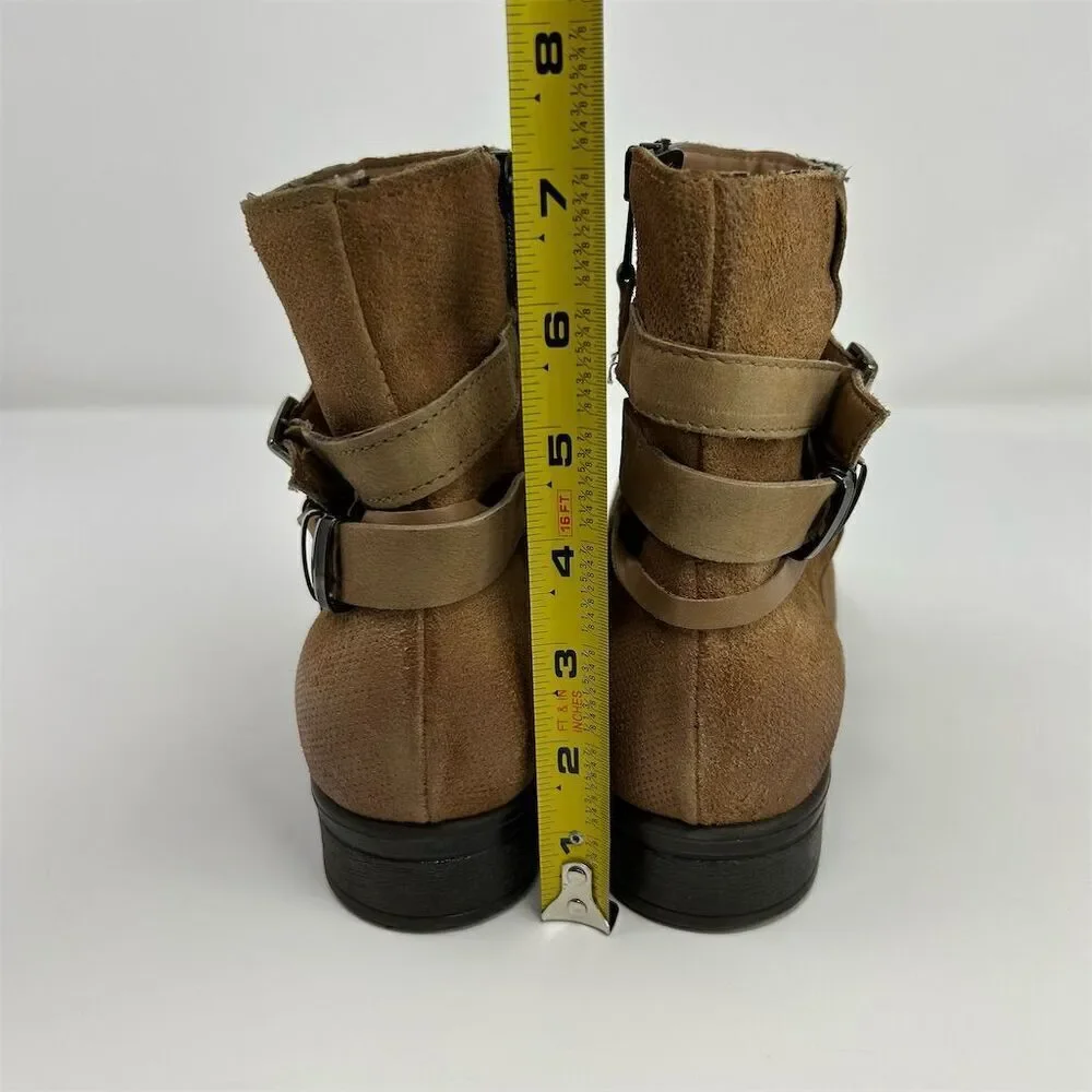 Miz Mooz Beige Leather Ankle Boots Size 39 (US 8.5-9) Strappy Buckle Ruched